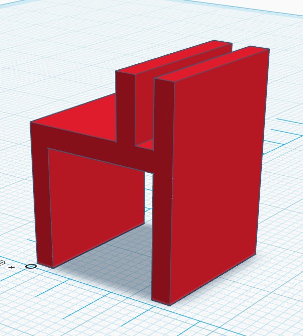 An image of the 3D model I made in Tinkercad. It slightly resembles a chair.